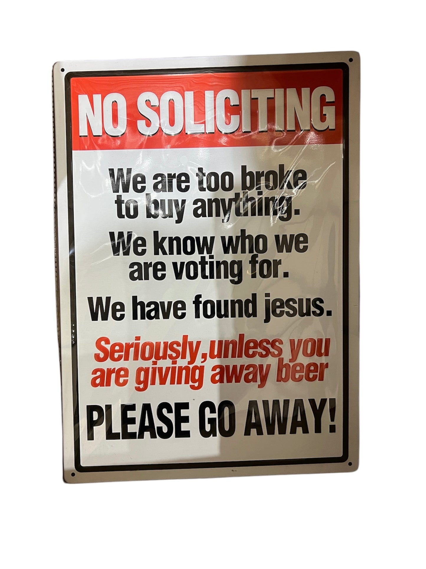 Vintage tin sign “No Soliciting”